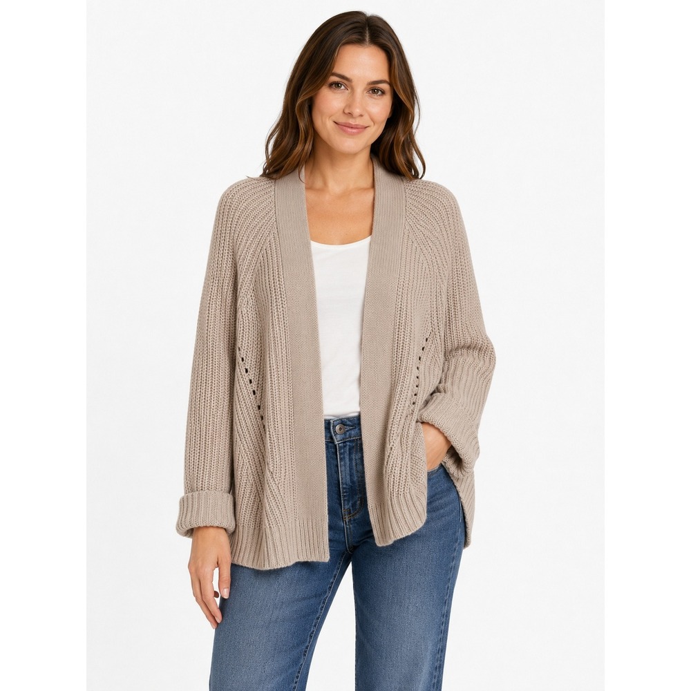 Abercrombie & Fitch Cardigan Sweater Sz L Beige Chunky Knit Pocket Minimal Layer